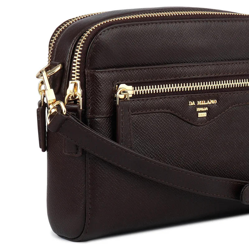 Da Milano Chocolate Small Franzy Leather Sling - Chocolate for Women | Best Price UAE